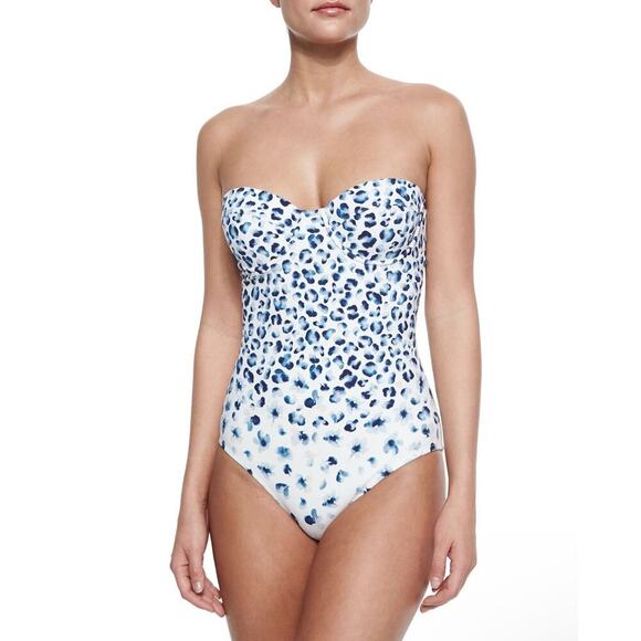 TORY BURCH Bandeau Strapless One Piece Swimsuit Blue Designer Resort Vacation M - Picture 4 of 10